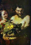 Jacob Jordaens Satyr and Girl with a Basket of Fruit oil painting artist